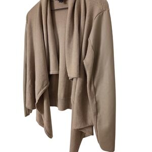 Simply Vera Vera Wang Cardigan Sweater Knit Drape Front Faux Leather Sleeve‎
